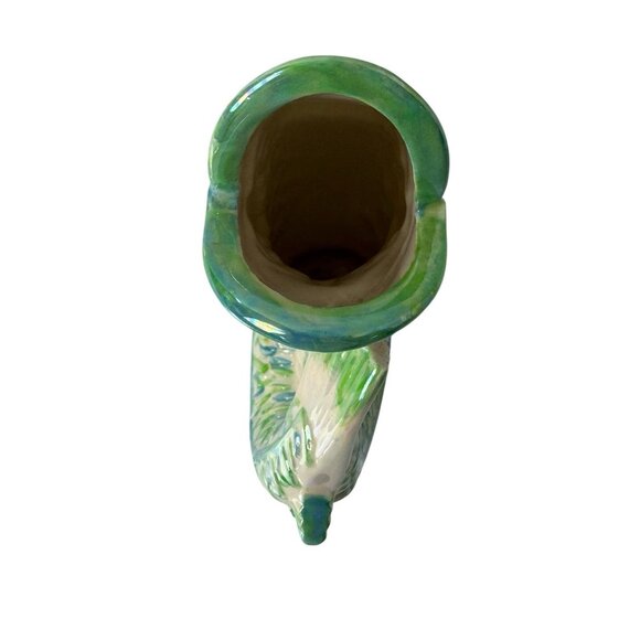 Vtg Studio Pottery 6” Gurgling Fish Vase Green Iredescent Finish Signed 1970s - Picture 6 of 9